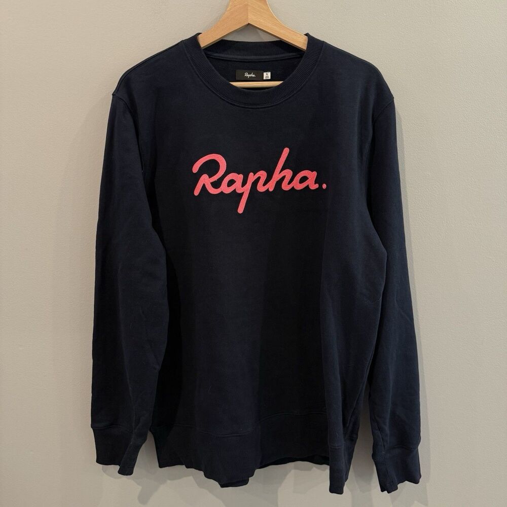 Rapha Mens Logo Pullover Sweatshirt XL Navy Blue Crew Neck Cycling Cotton Shirt